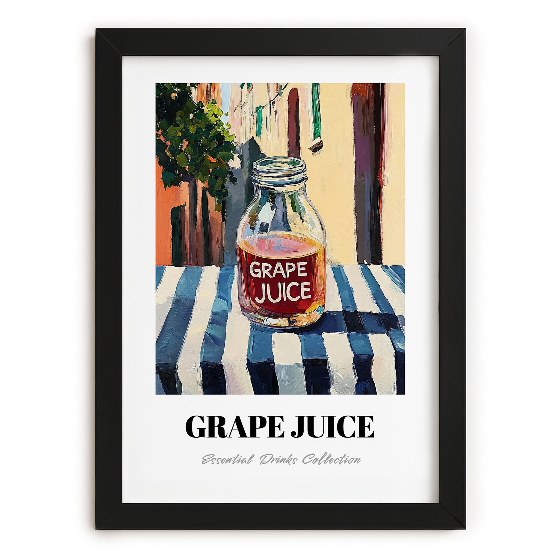 Grape Juice – Italian Café on the Corner, Lemonade Wall Illustration, in sleek black frame
