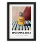 Pineapple Juice – on Striped Tablecloth, Lemonade Wall Decor, in sleek black frame