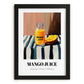 Mango Juice – on Striped Tablecloth, Lemonade Still Life, in sleek black frame