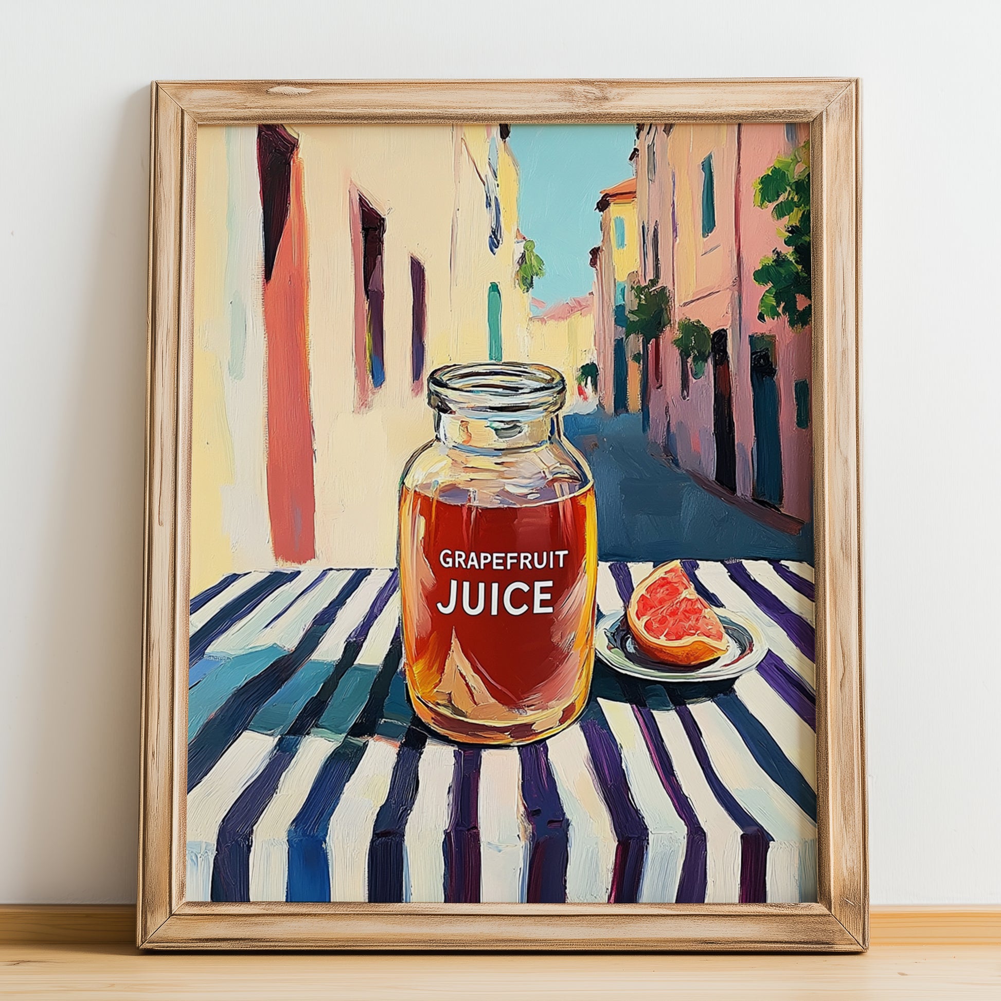 Grapefruit Juice – Italian Urban Café Scene, Lemonade Illustration, no-text version framed in wood