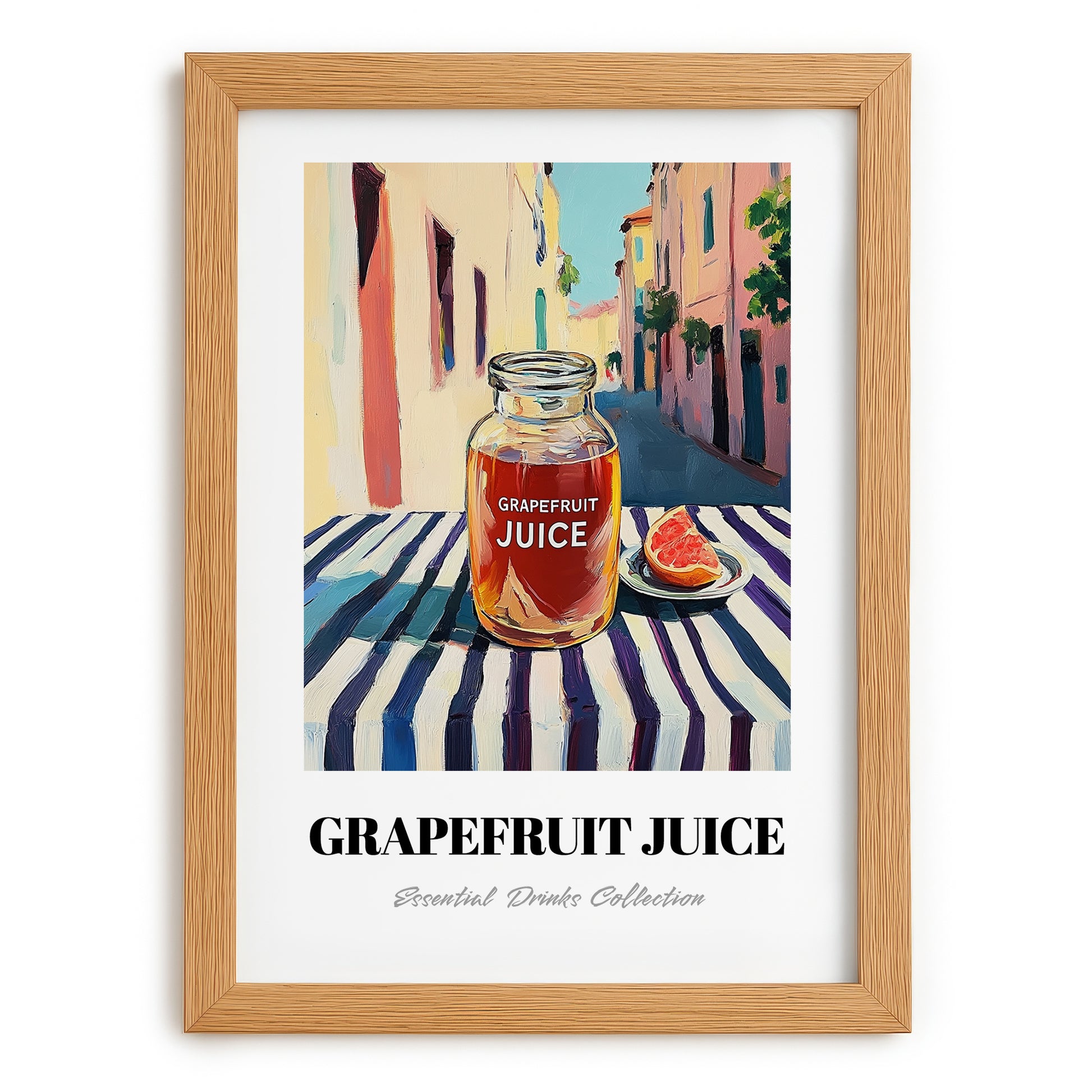 Grapefruit Juice – Italian Urban Café Scene, Lemonade Illustration, set in oak frame