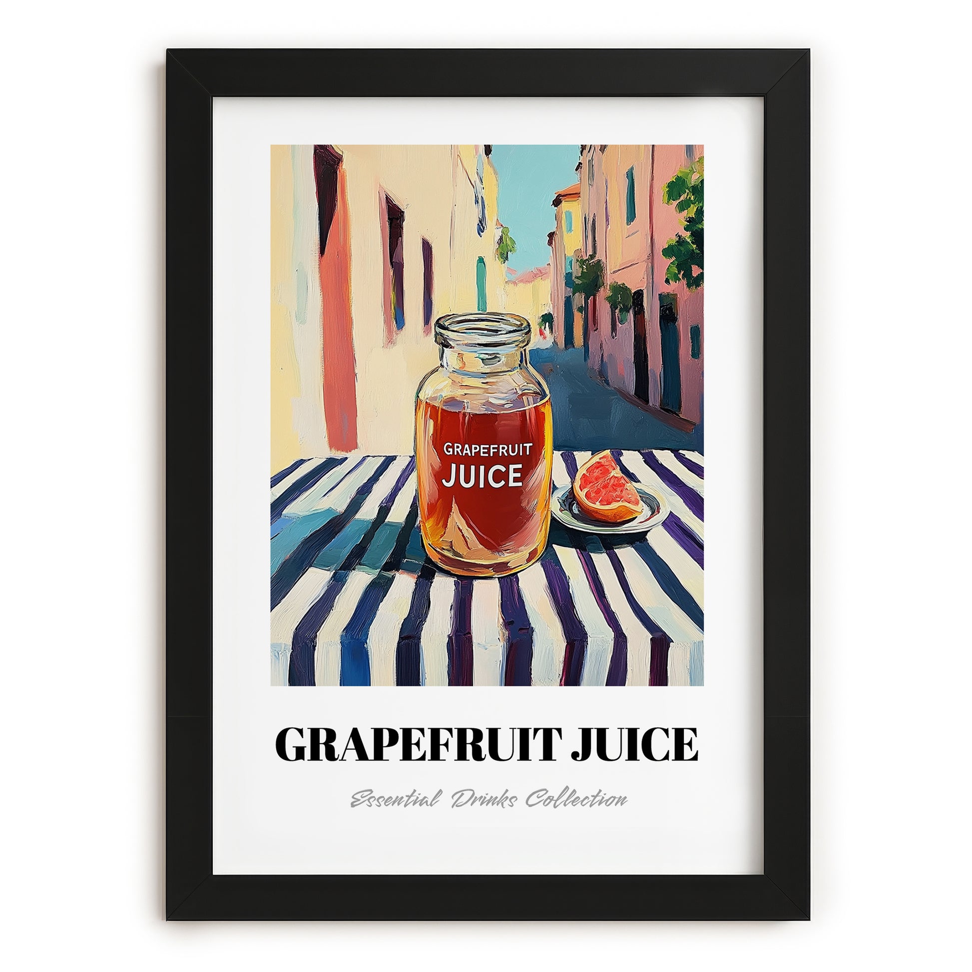 Grapefruit Juice – Italian Urban Café Scene, Lemonade Illustration, in sleek black frame