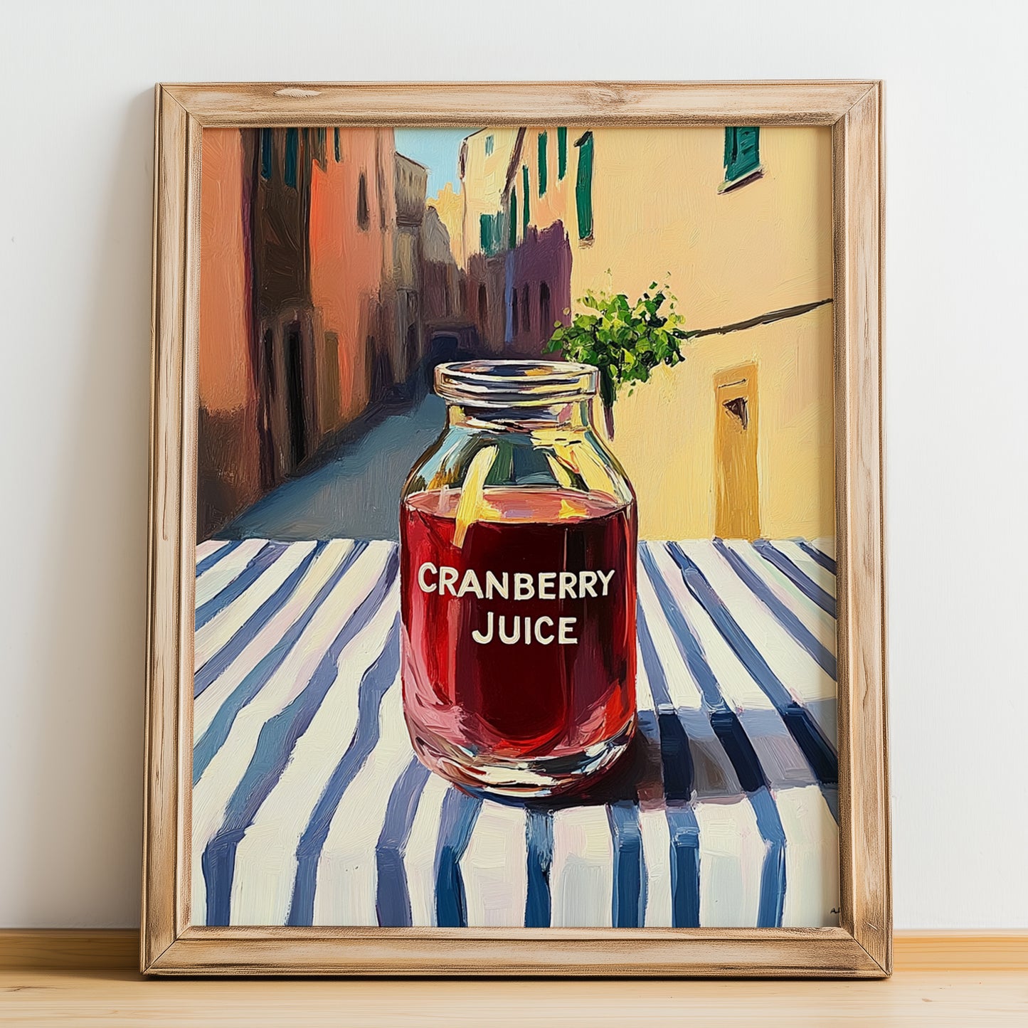 Cranberry Juice – Italian Street Café Scene, Lemonade Print, no-text version framed in wood