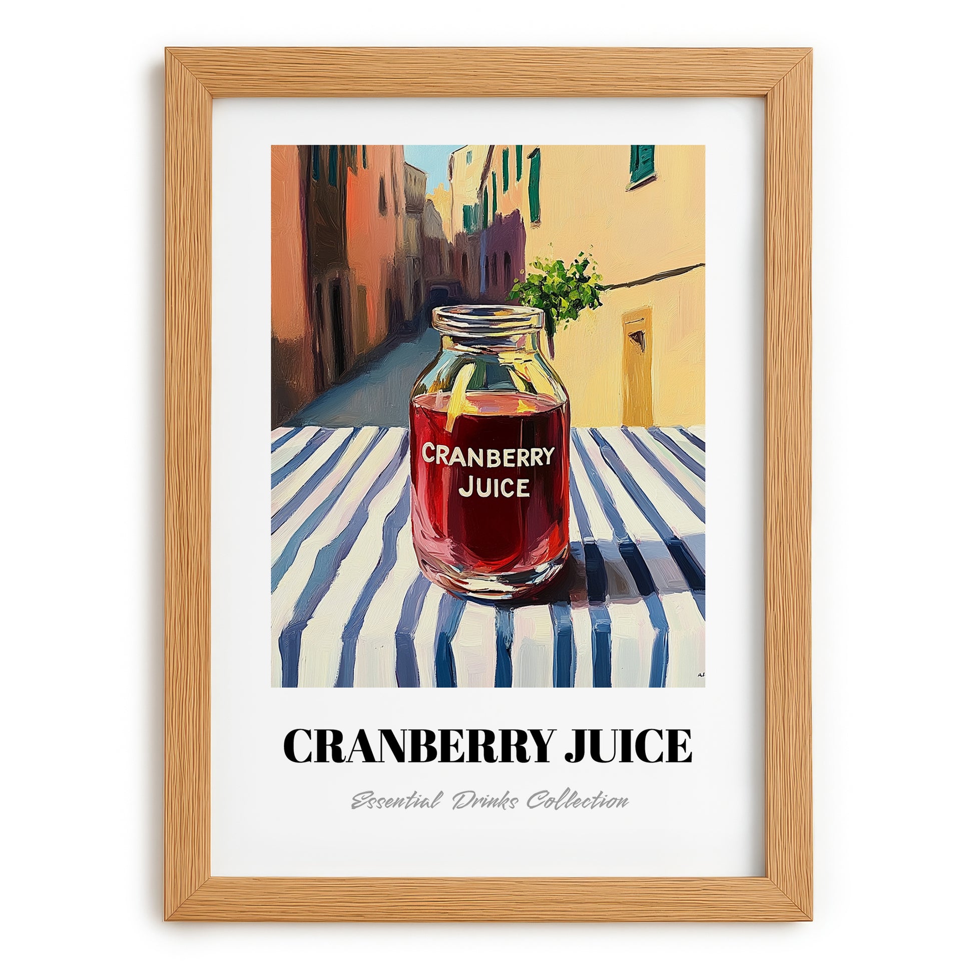 Cranberry Juice – Italian Street Café Scene, Lemonade Print, set in oak frame