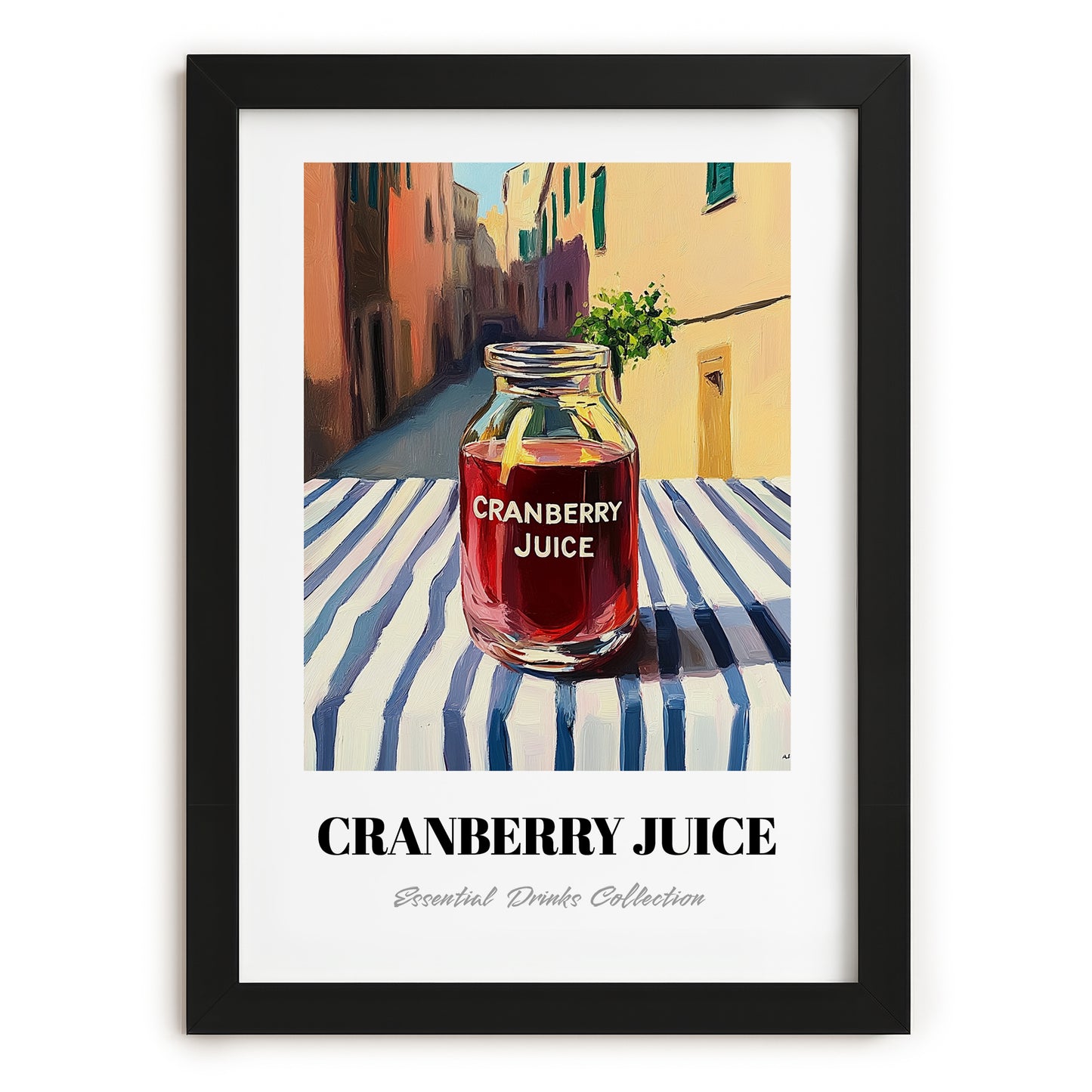 Cranberry Juice – Italian Street Café Scene, Lemonade Print, in sleek black frame