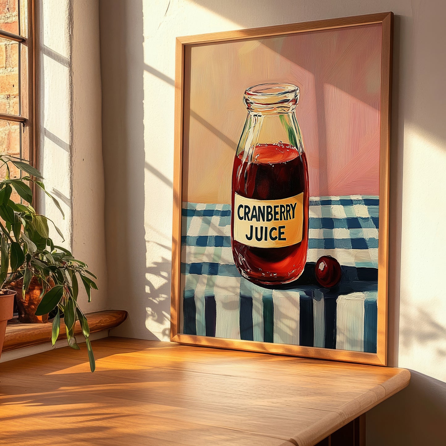 Cranberry Juice – on Striped Tablecloth, Lemonade Poster, clean layout with no caption