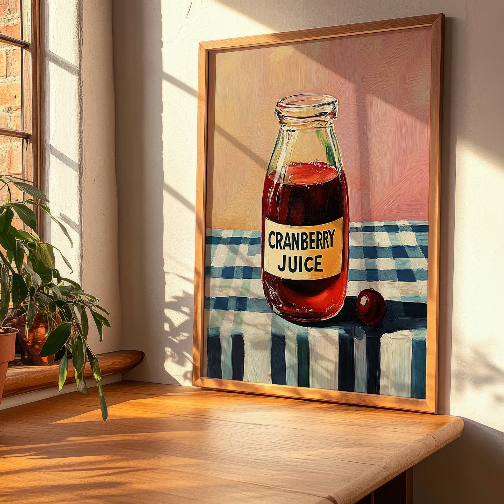 Cranberry Juice – on Striped Tablecloth, Lemonade Poster, clean layout with no caption