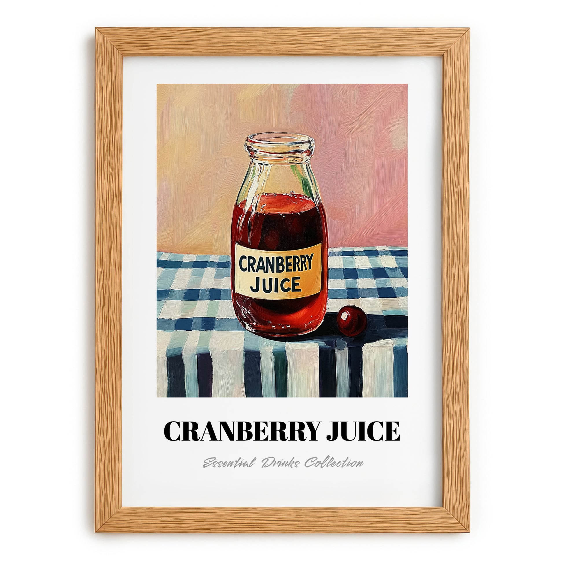 Cranberry Juice – on Striped Tablecloth, Lemonade Poster, set in oak frame
