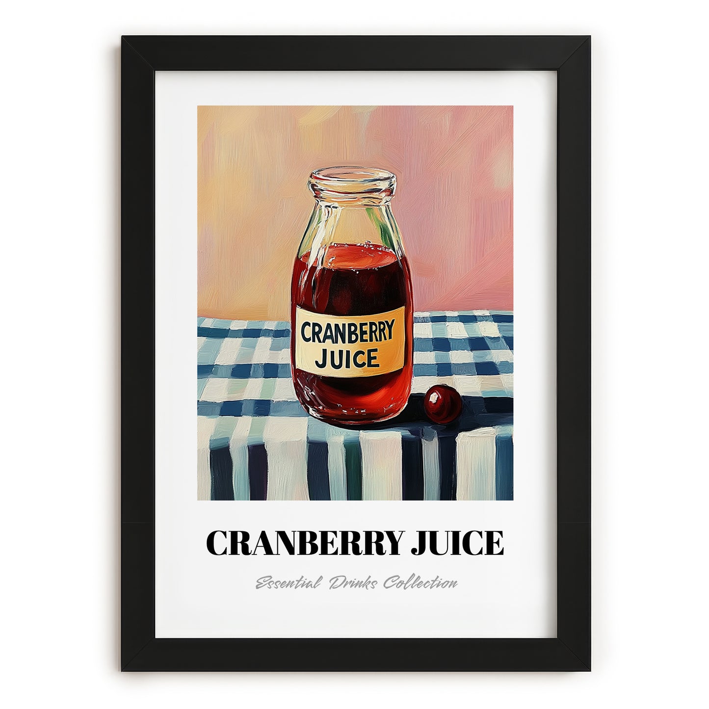 Cranberry Juice – on Striped Tablecloth, Lemonade Poster, in sleek black frame