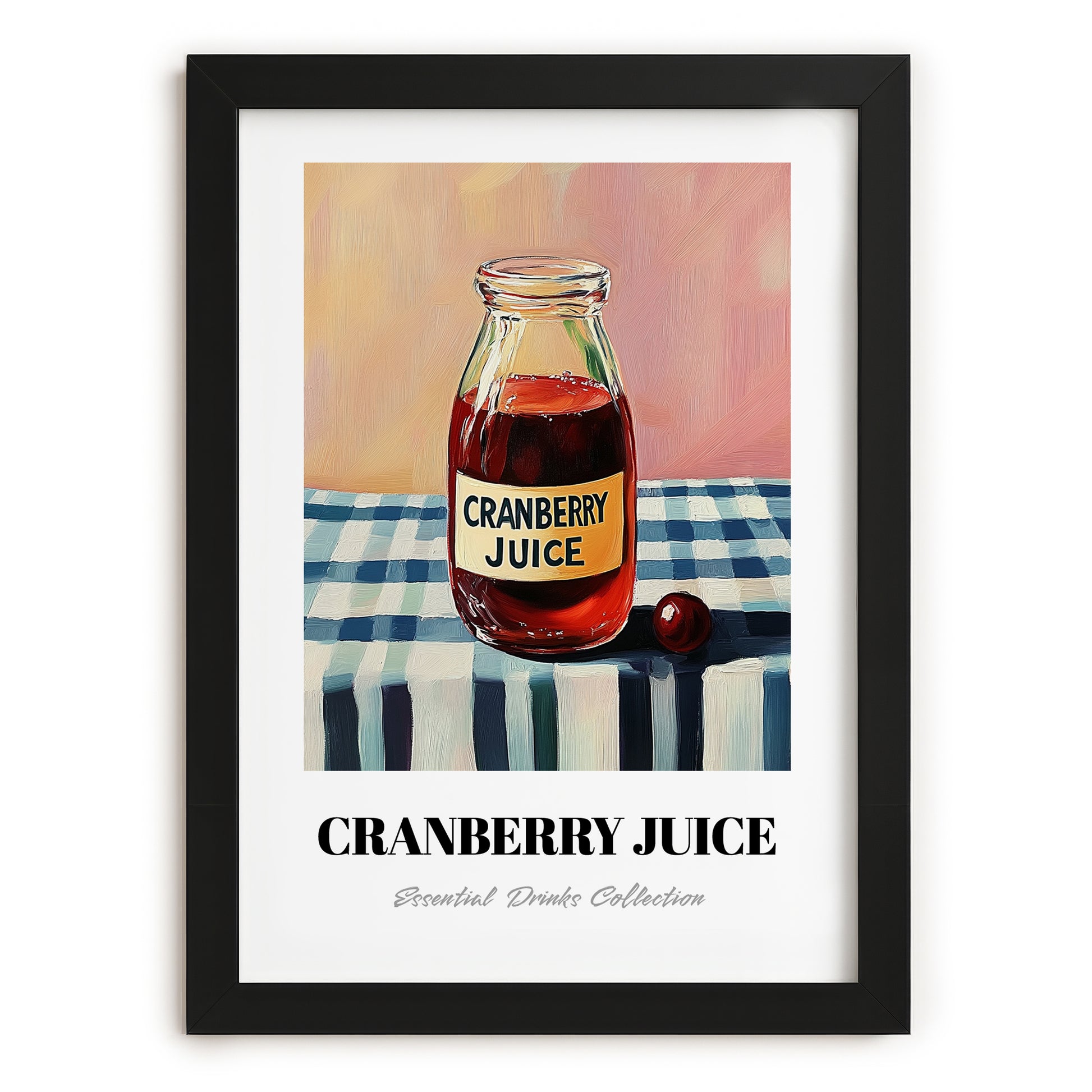 Cranberry Juice – on Striped Tablecloth, Lemonade Poster, in sleek black frame
