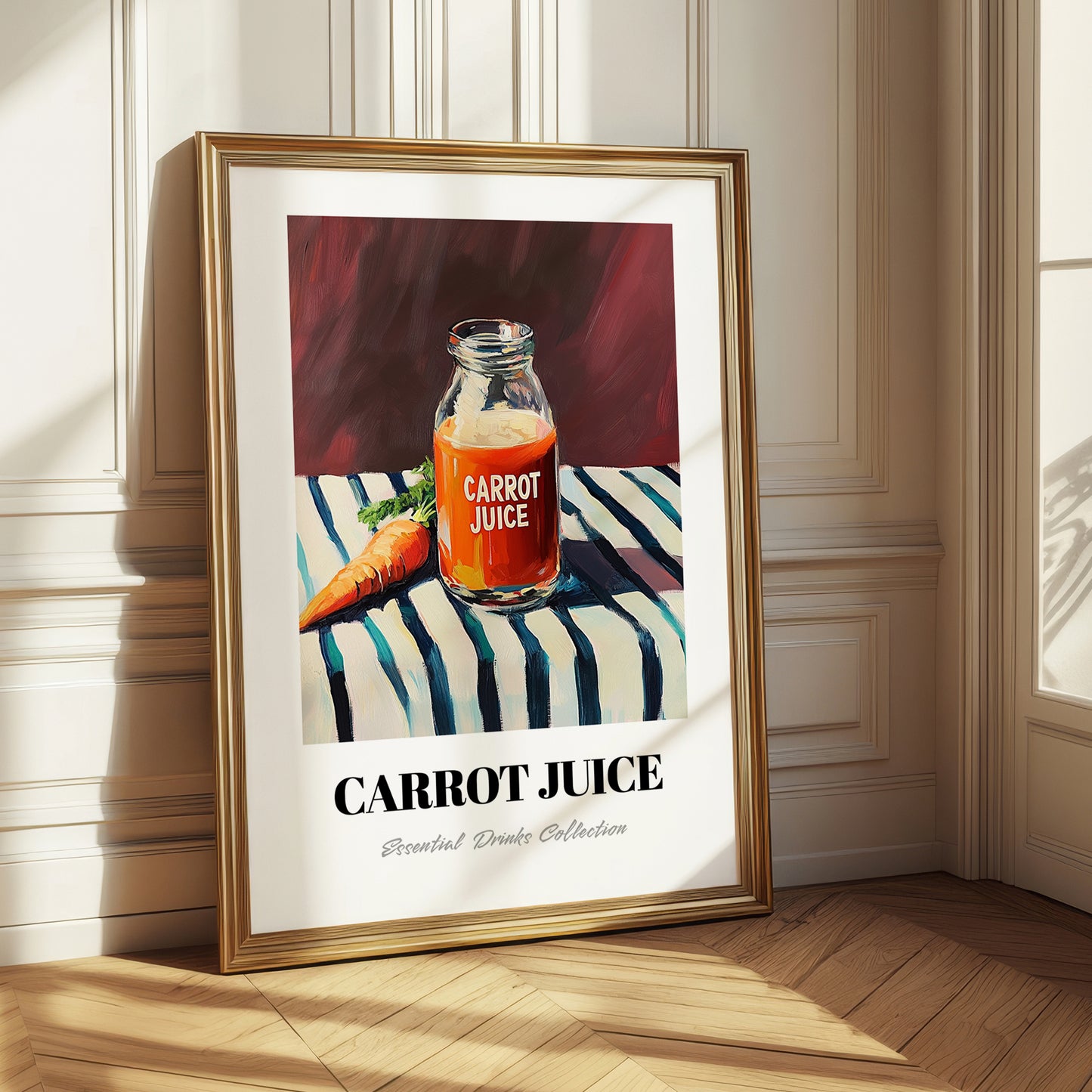 Carrot Juice – on Striped Tablecloth, Lemonade Wall Decor