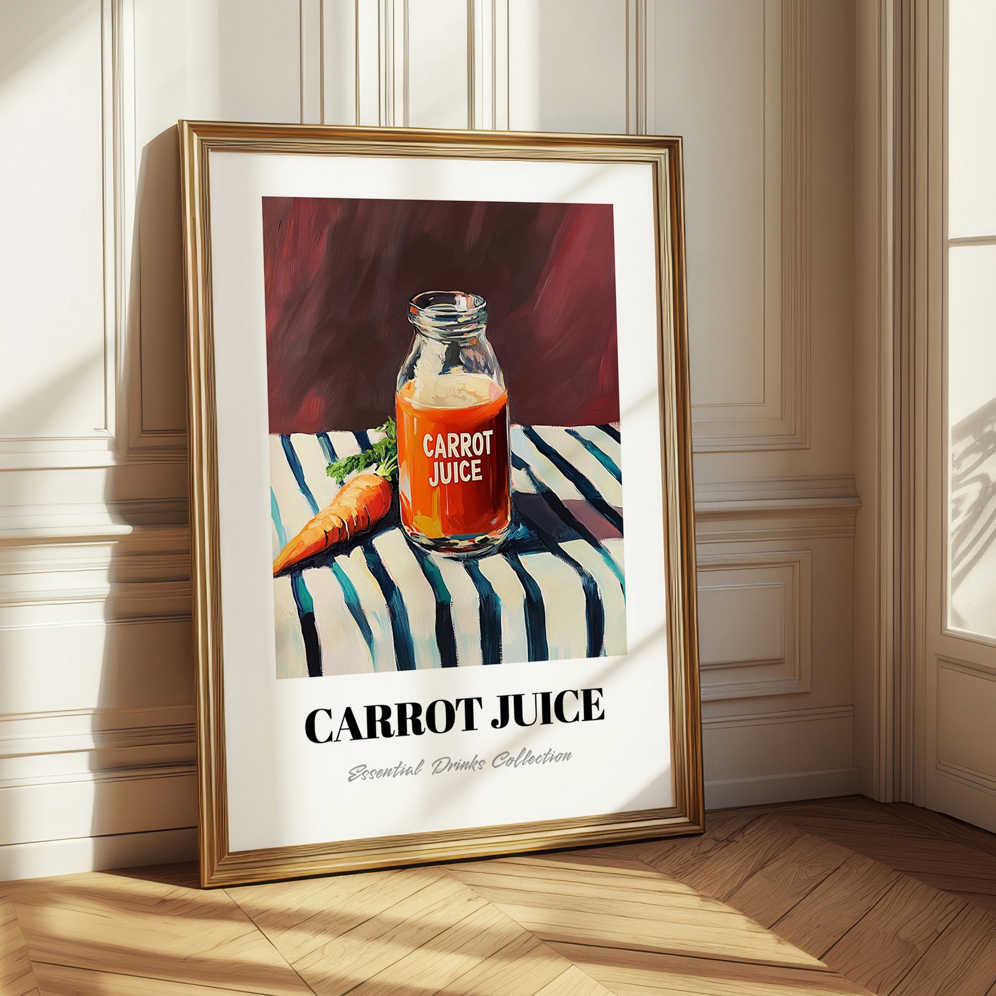 Carrot Juice – on Striped Tablecloth, Lemonade Wall Decor