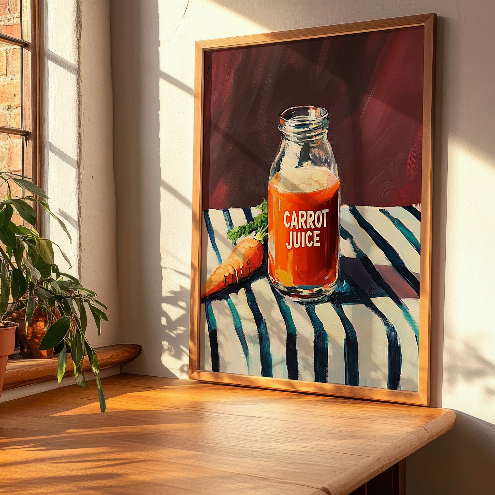 Carrot Juice – on Striped Tablecloth, Lemonade Wall Decor, clean layout with no caption