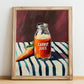 Carrot Juice – on Striped Tablecloth, Lemonade Wall Decor, no-text version framed in wood