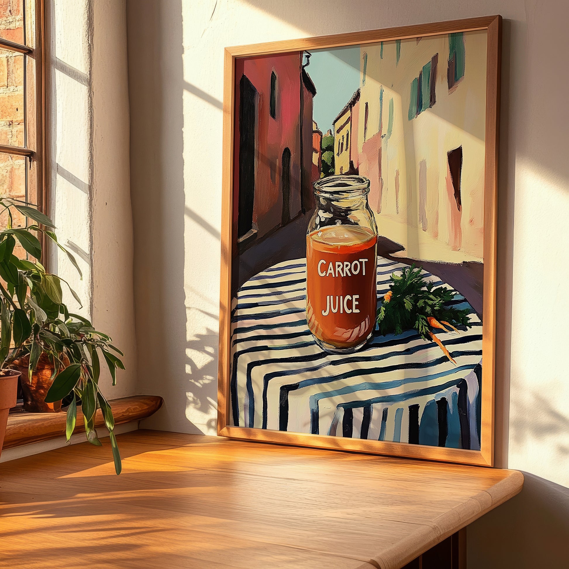 Carrot Juice – Italian Street Café Scene, Lemonade Painting, clean layout with no caption