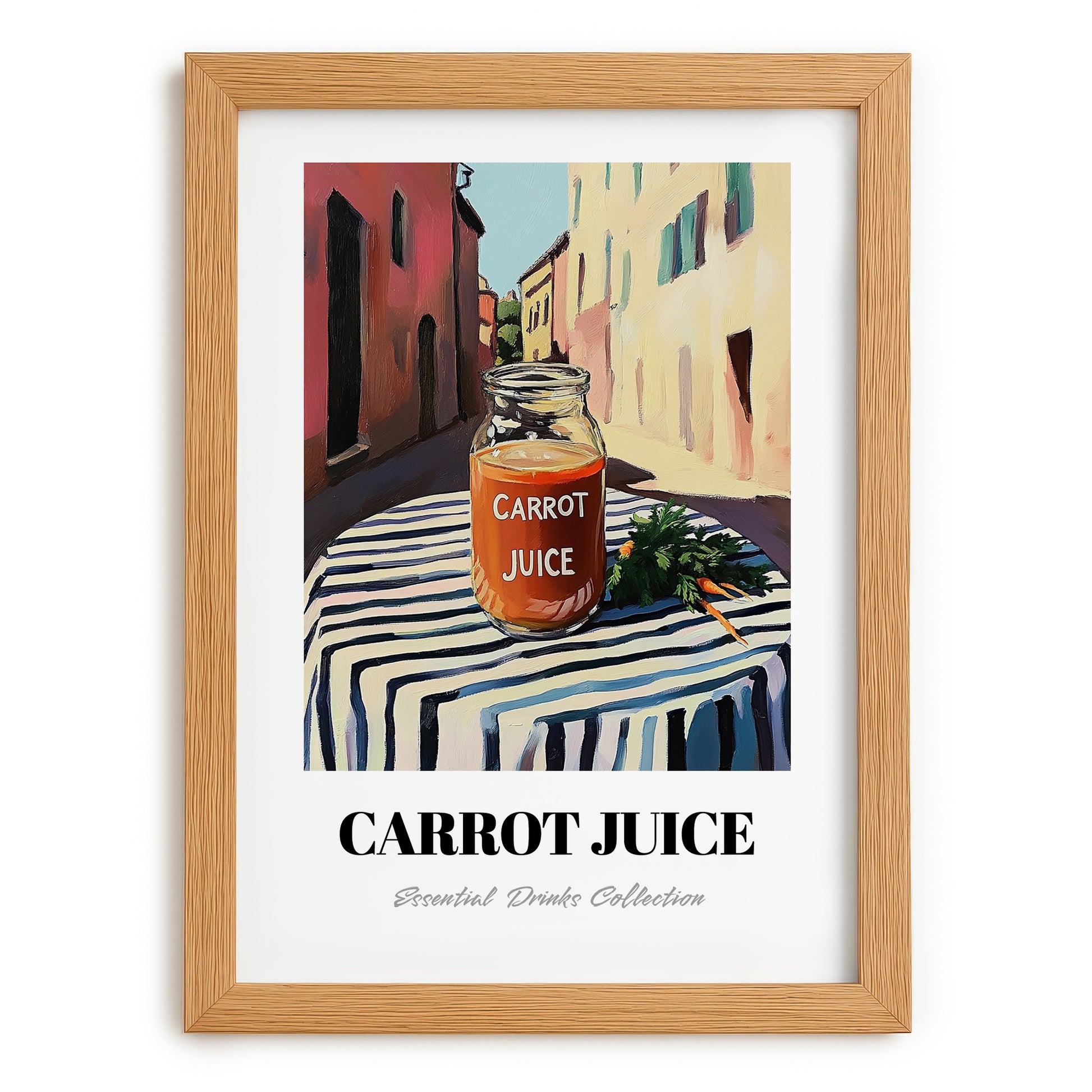 Carrot Juice – Italian Street Café Scene, Lemonade Painting, set in oak frame