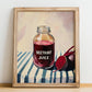 Beetroot Juice – on Striped Tablecloth, Lemonade Wall Illustration, no-text version framed in wood