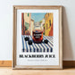 Blackberry Juice – Italian Urban Café Scene, Lemonade Print, in wooden frame leaning on the floor