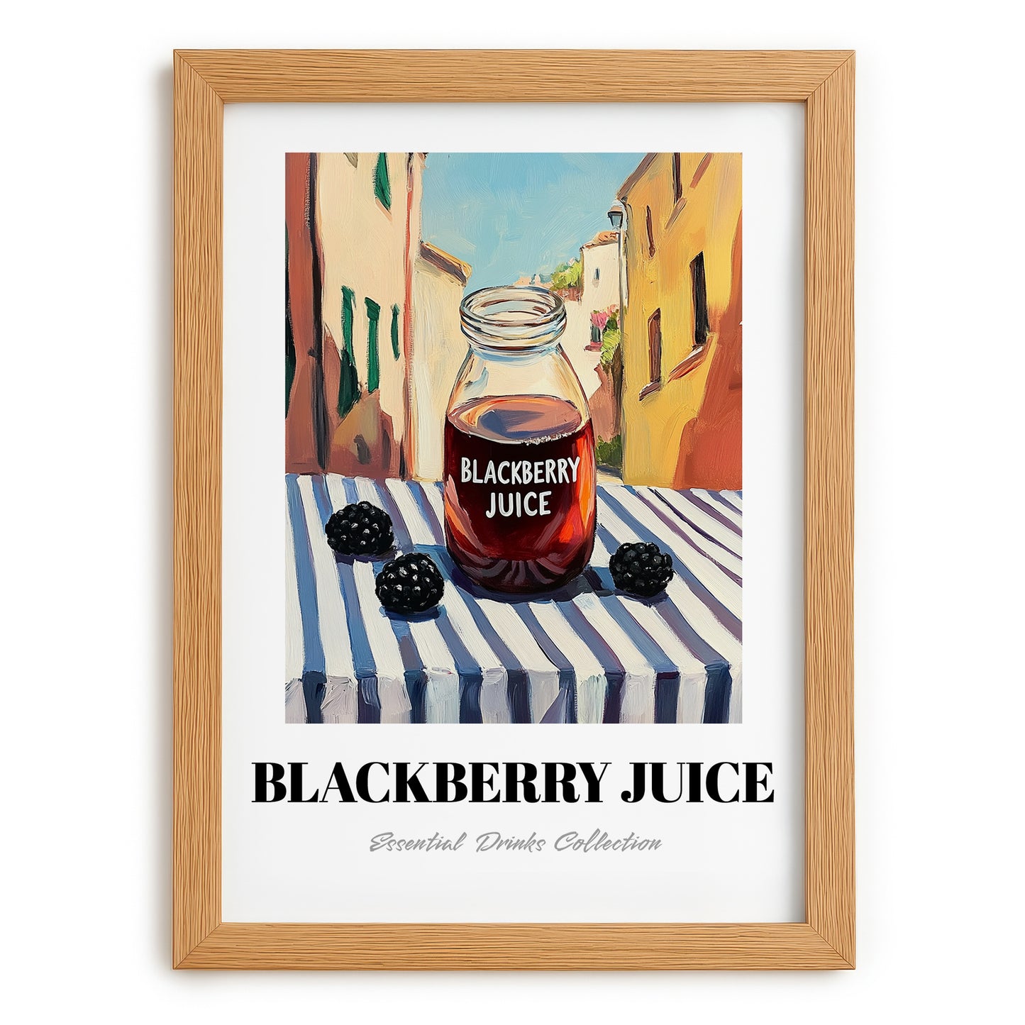 Blackberry Juice – Italian Urban Café Scene, Lemonade Print, set in oak frame