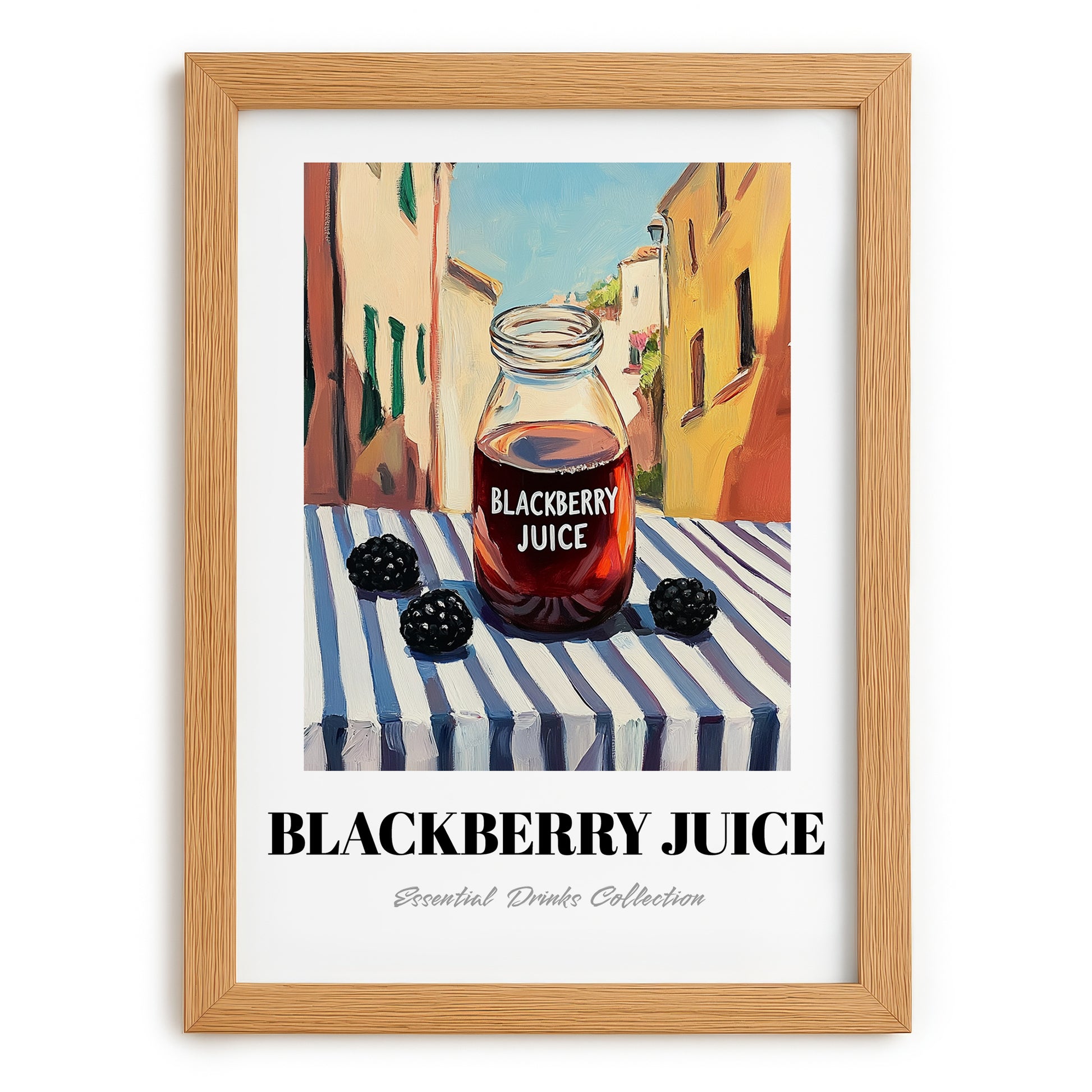 Blackberry Juice – Italian Urban Café Scene, Lemonade Print, set in oak frame
