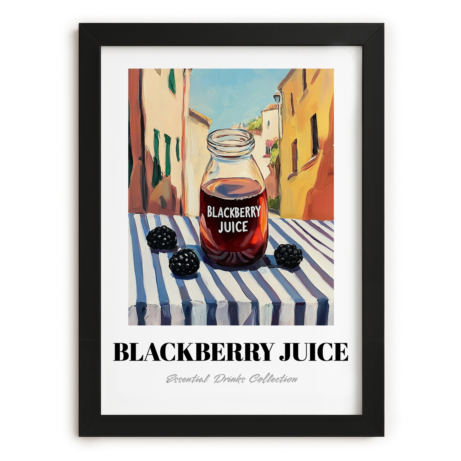 Blackberry Juice – Italian Urban Café Scene, Lemonade Print, in sleek black frame