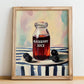 Blackberry Juice – on Striped Tablecloth, Lemonade Wall Painting, no-text version framed in wood