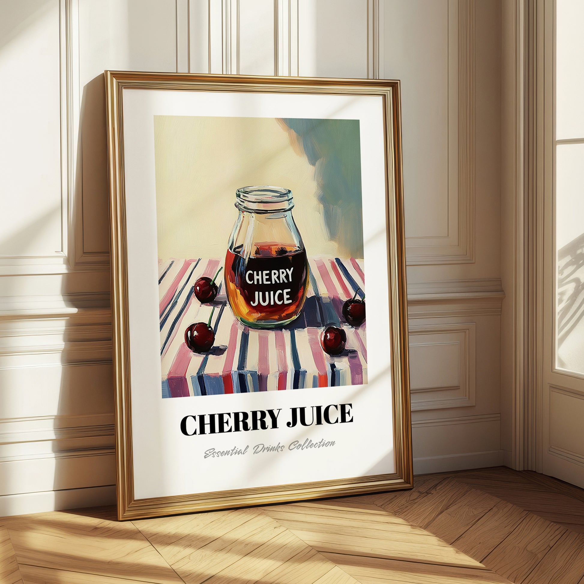 Cherry Juice – on Striped Tablecloth, Lemonade Wall Illustration