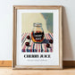 Cherry Juice – on Striped Tablecloth, Lemonade Wall Illustration, in wooden frame leaning on the floor