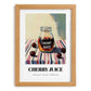 Cherry Juice – on Striped Tablecloth, Lemonade Wall Illustration, set in oak frame