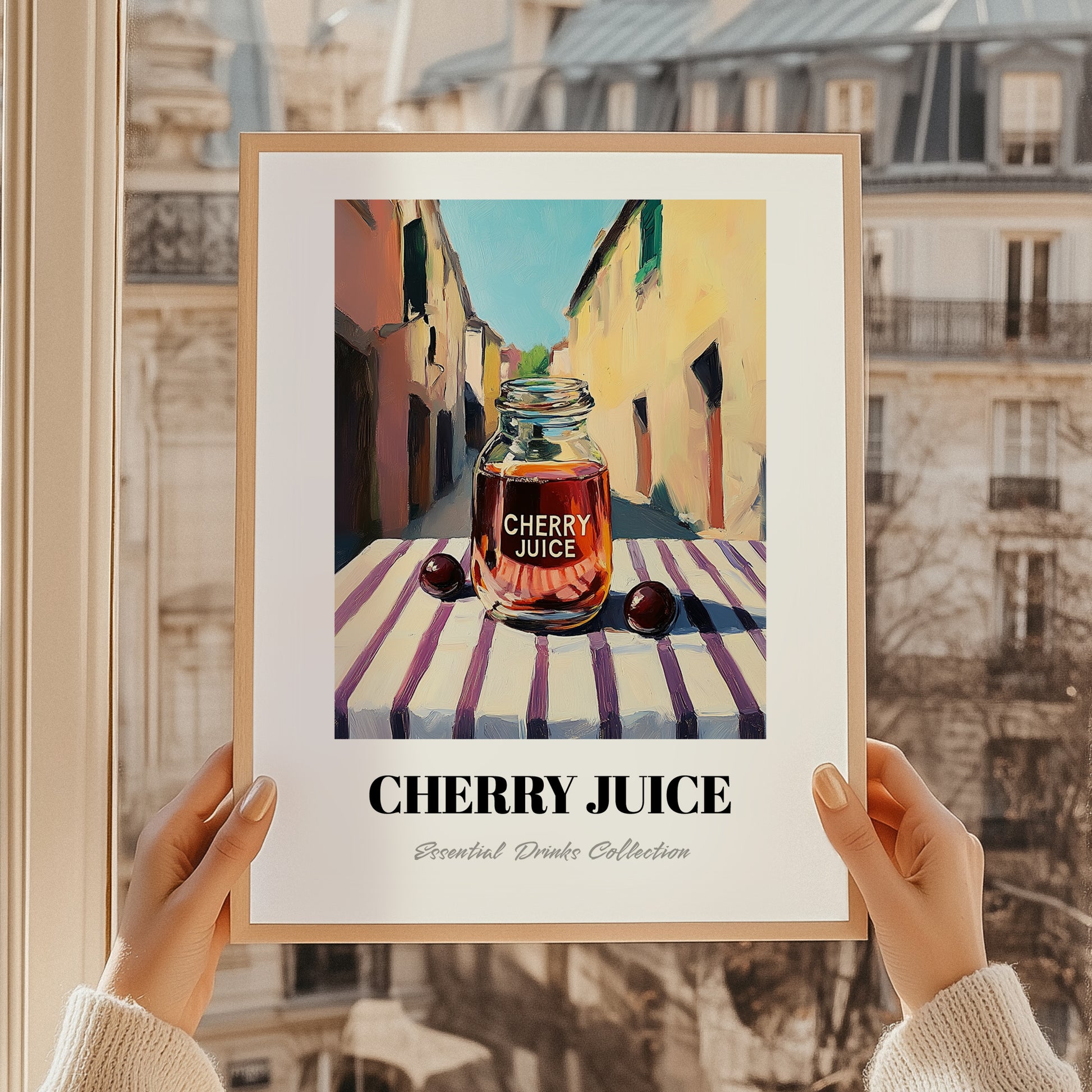 Cherry Juice – Italian Café on the Corner, Lemonade Poster, styled in a charming Paris street view
