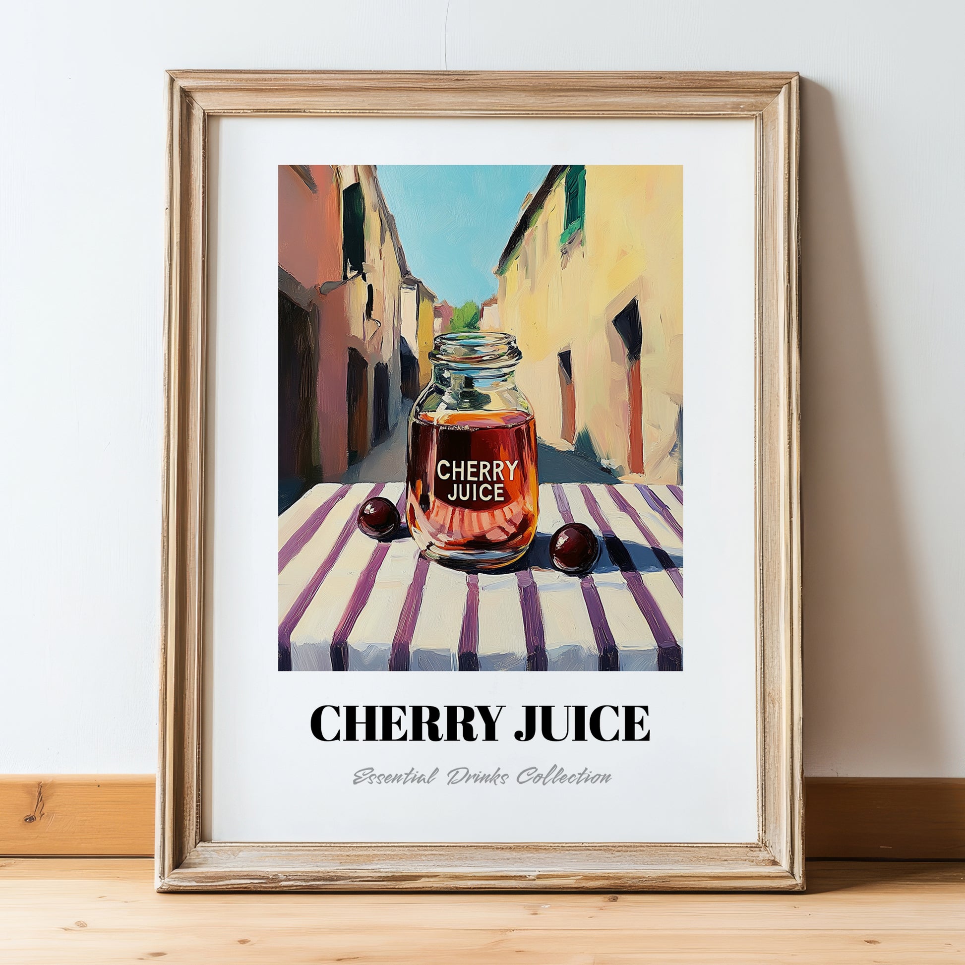 Cherry Juice – Italian Café on the Corner, Lemonade Poster, in wooden frame leaning on the floor