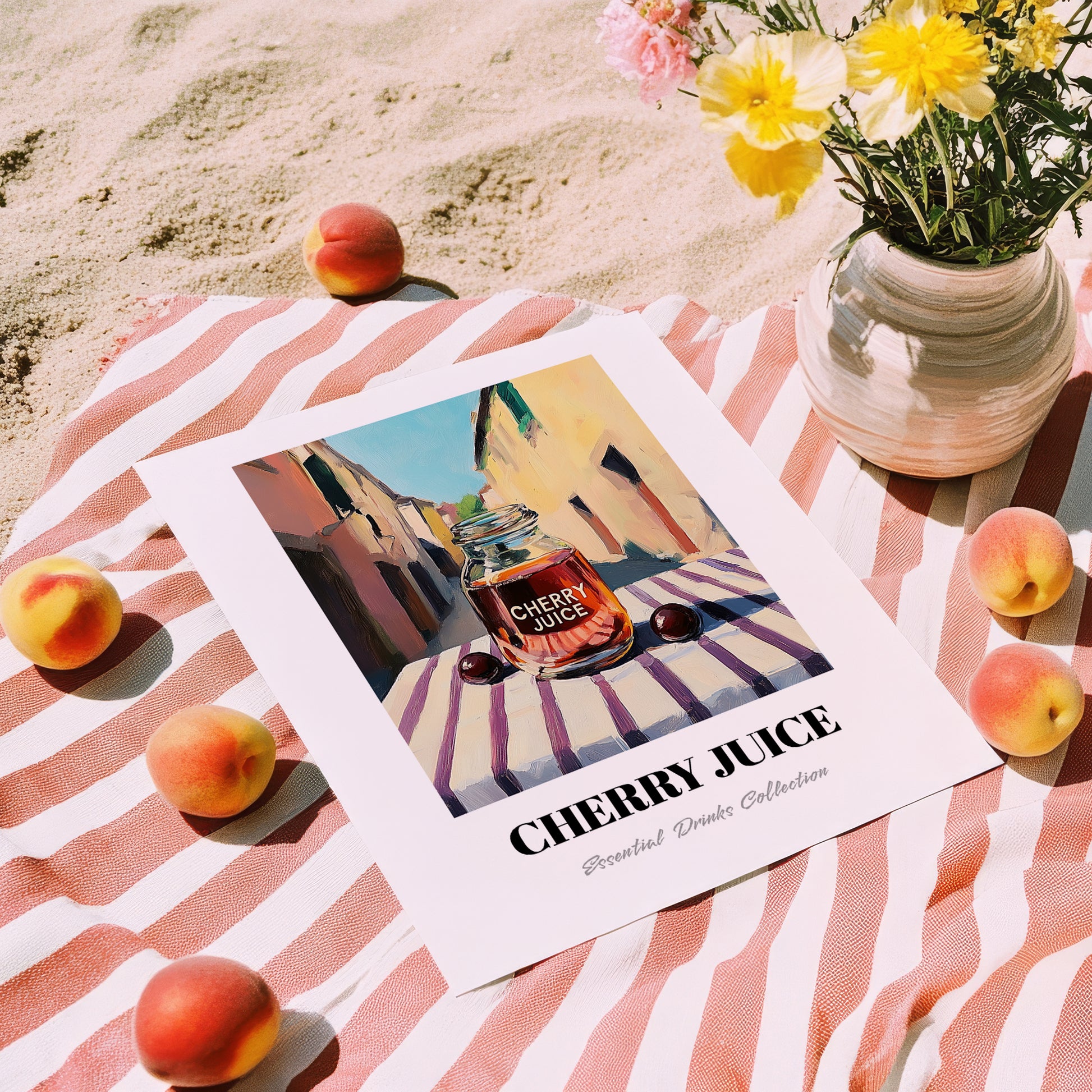 Cherry Juice – Italian Café on the Corner, Lemonade Poster, unframed on coastal sand