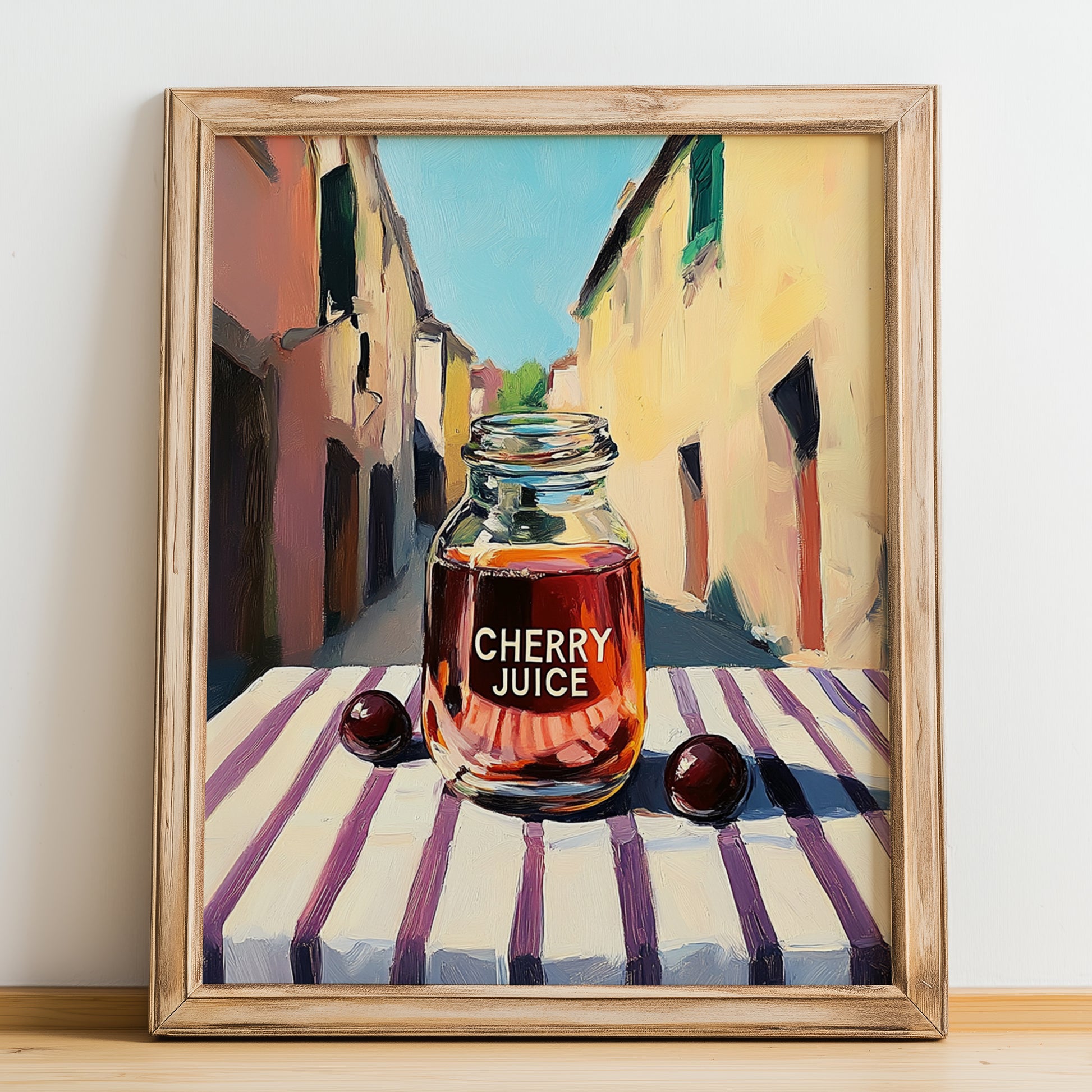 Cherry Juice – Italian Café on the Corner, Lemonade Poster, no-text version framed in wood