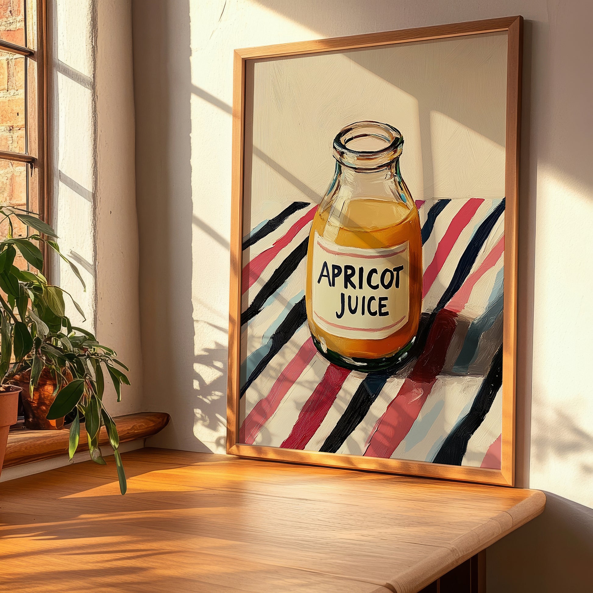 Apricot Juice – on Striped Tablecloth, Lemonade Print, clean layout with no caption