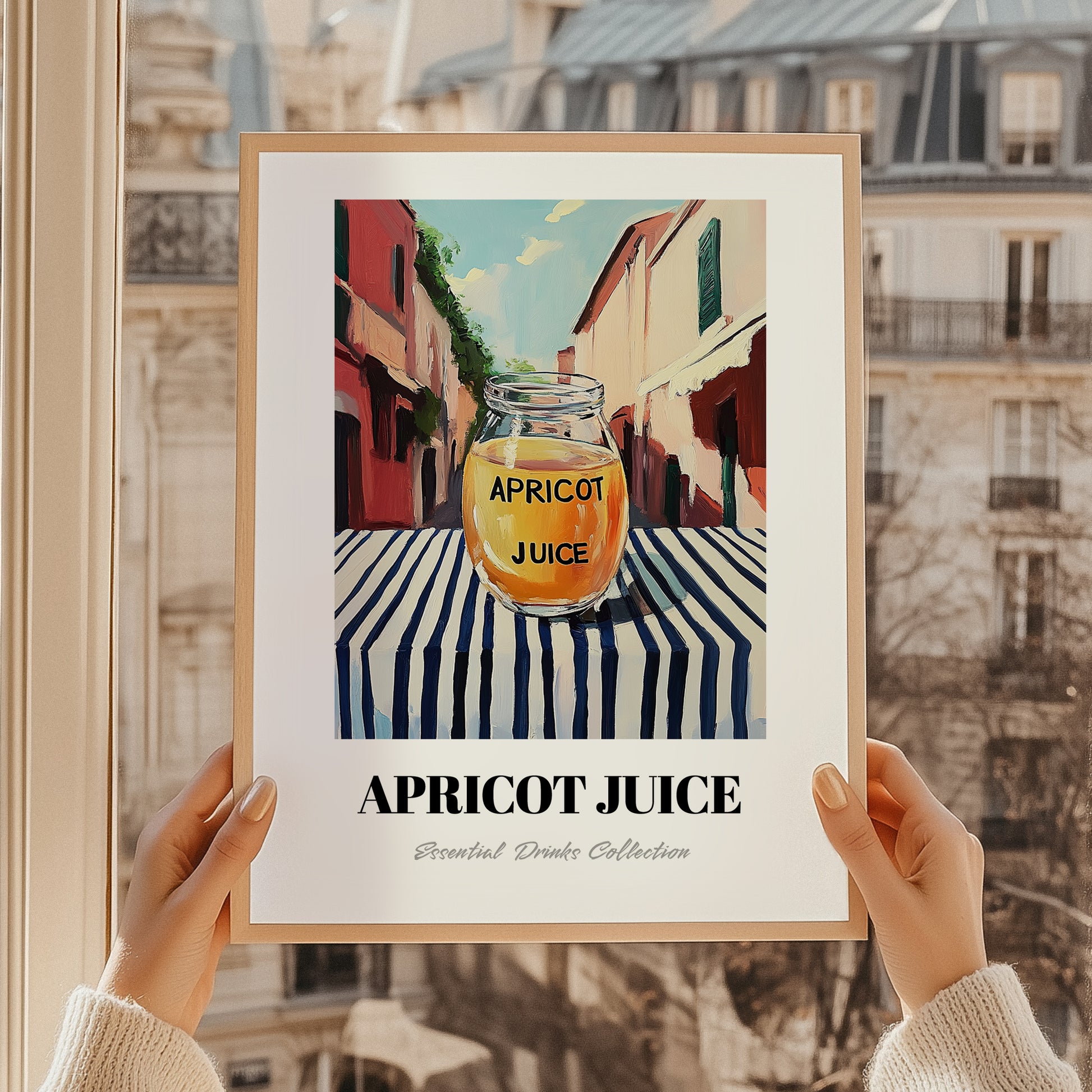 Apricot Juice – Italian Outdoor Café Scene, Lemonade Poster, styled in a charming Paris street view