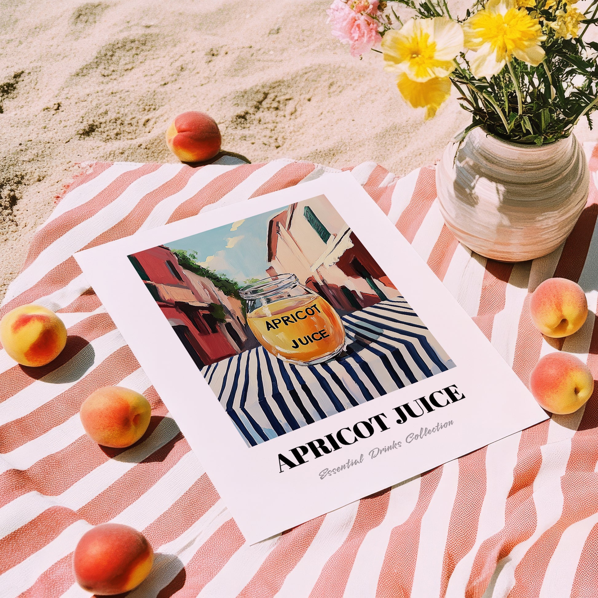 Apricot Juice – Italian Outdoor Café Scene, Lemonade Poster, unframed on coastal sand