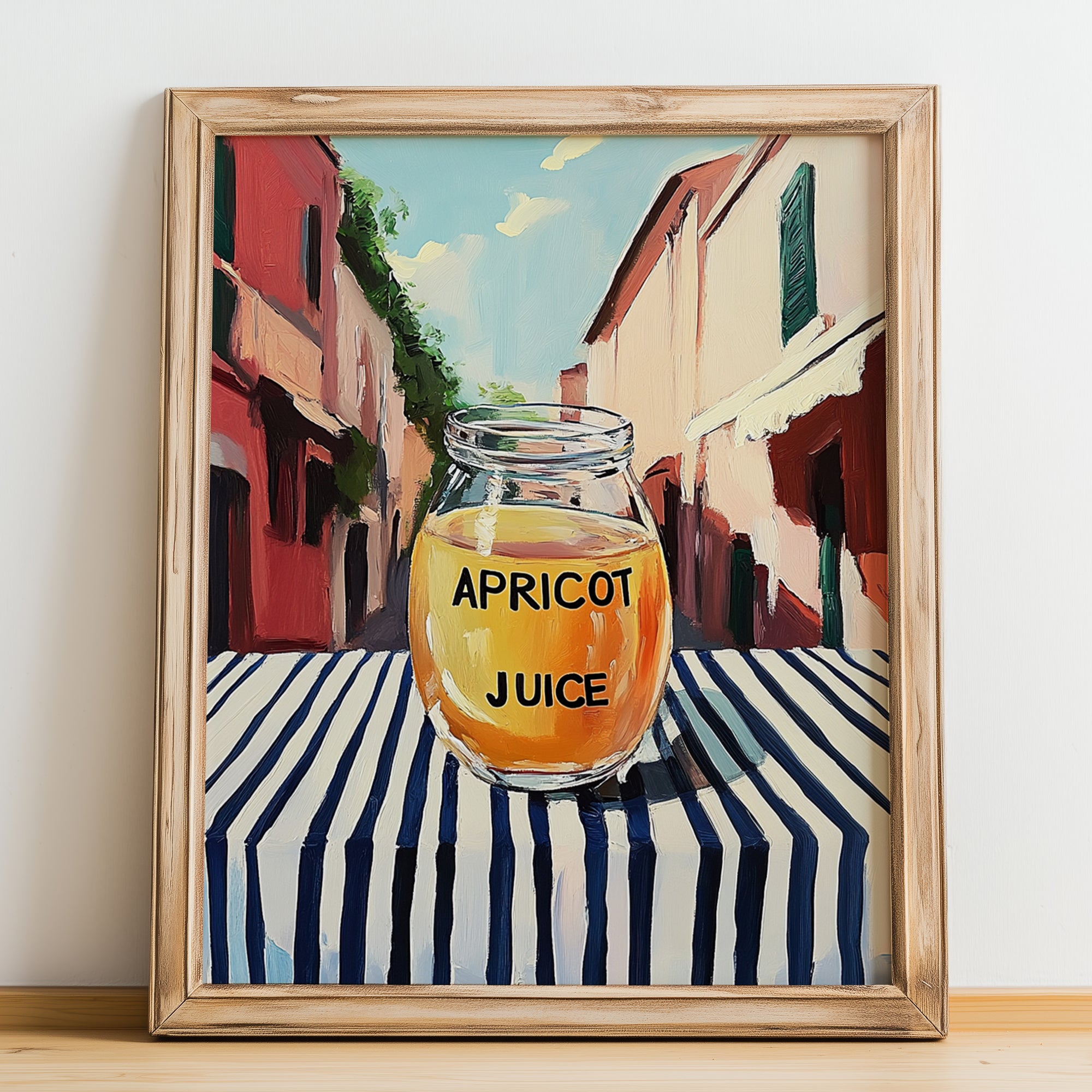 Apricot Juice – Italian Outdoor Café Scene, Lemonade Poster, no-text version framed in wood