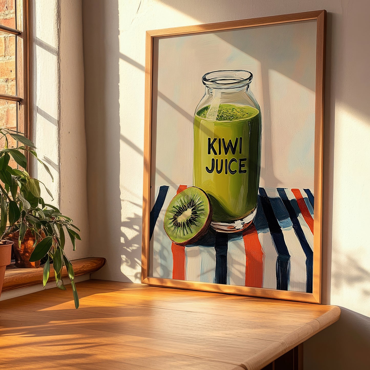 Kiwi Juice – on Striped Tablecloth, Lemonade Wall Decor, clean layout with no caption