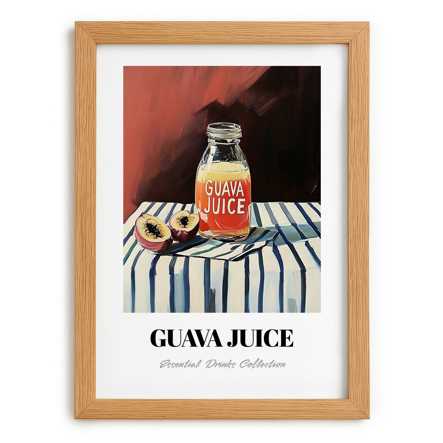 Guava Juice – on Striped Tablecloth, Lemonade Painting, set in oak frame