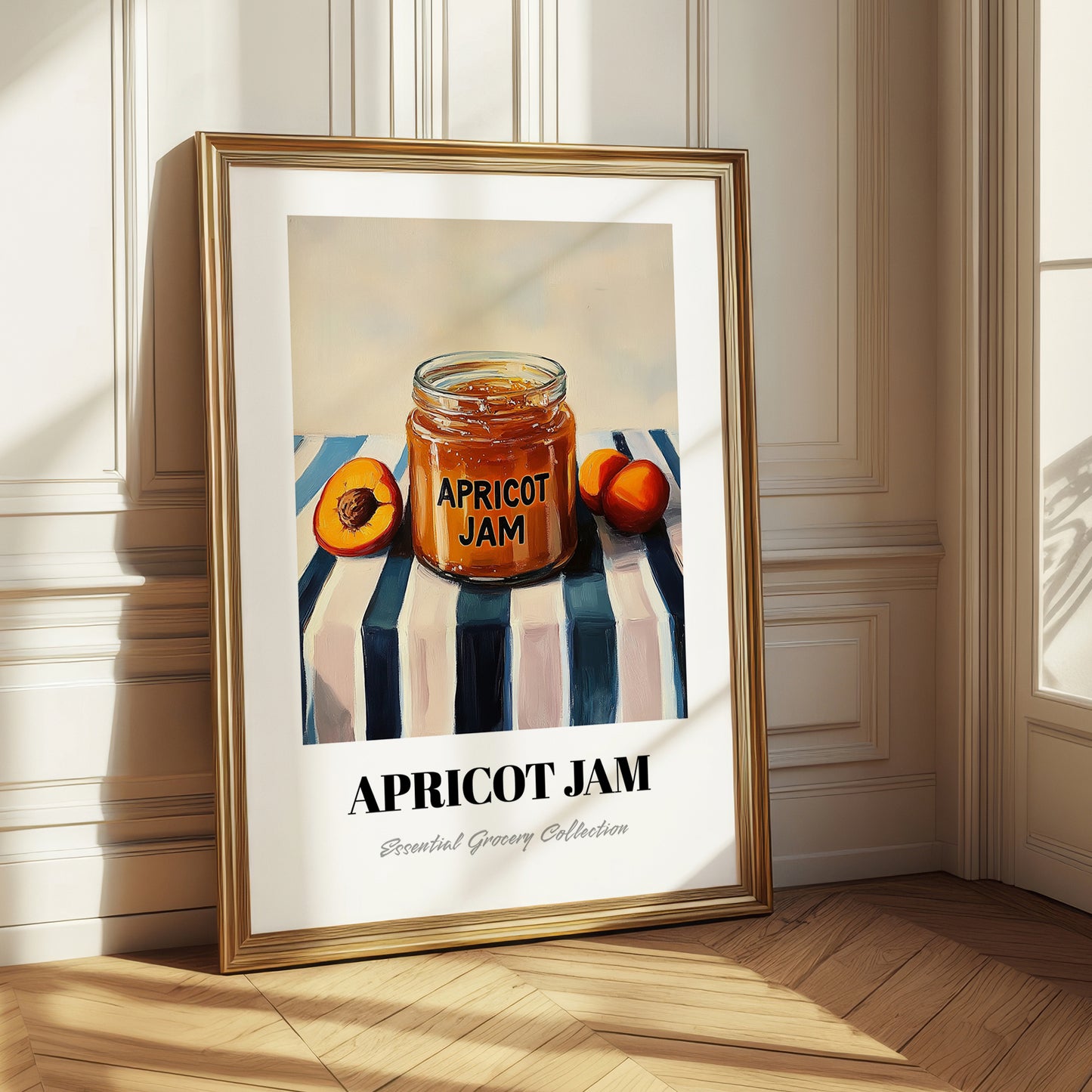 Apricot Jam – on Striped Tablecloth, Jam Wall Print