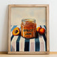 Apricot Jam – on Striped Tablecloth, Jam Wall Print, no-text version framed in wood