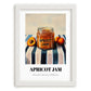 Apricot Jam – on Striped Tablecloth, Jam Wall Print, placed in minimal white frame