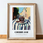 Cherry Jam – Italian Café on the Corner, Jam Painting, in wooden frame leaning on the floor