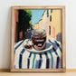 Cherry Jam – Italian Café on the Corner, Jam Painting, no-text version framed in wood