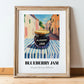 Blueberry Jam – Italian Café on the Corner, Jam Print, in wooden frame leaning on the floor