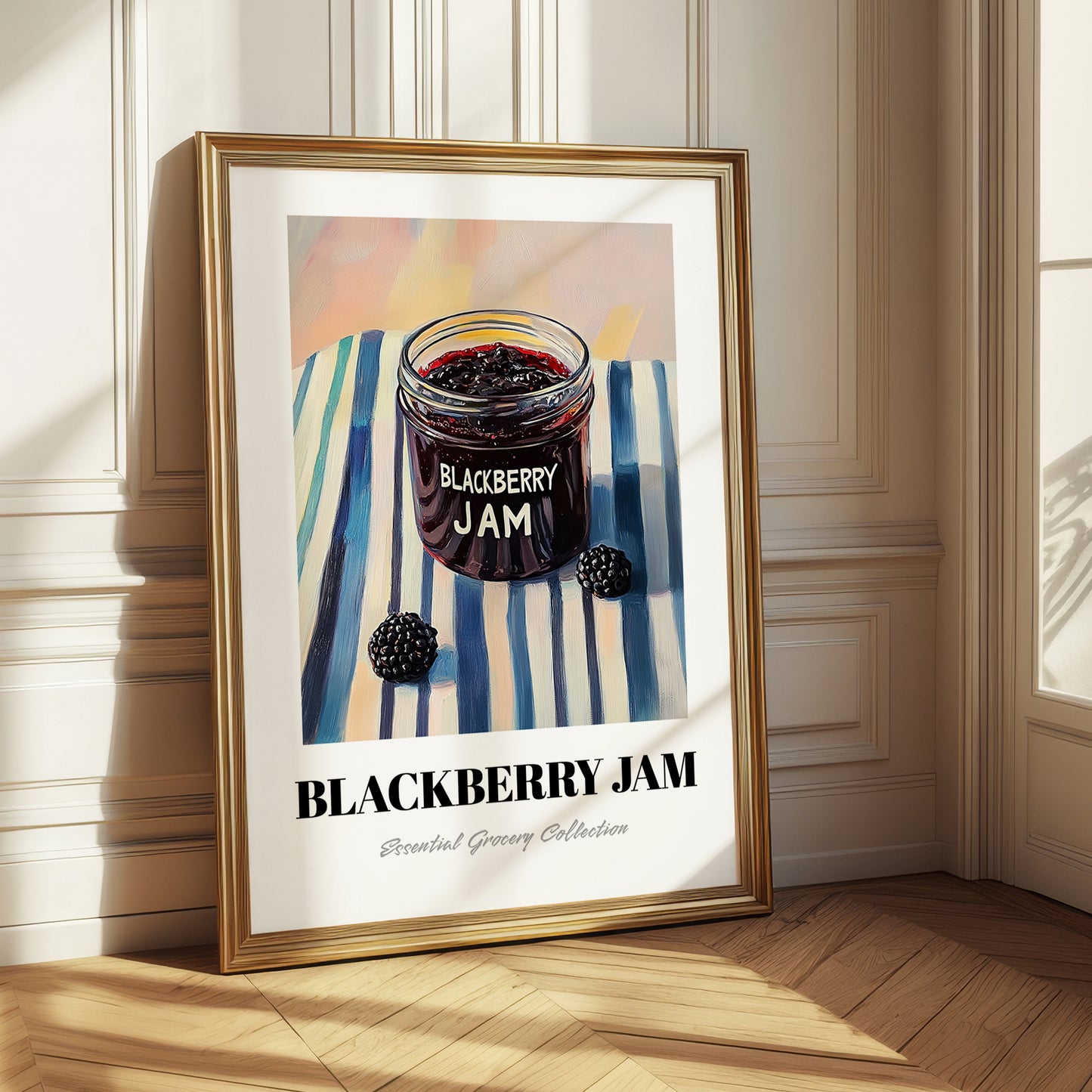 Blackberry Jam – on Striped Tablecloth, Jam Poster