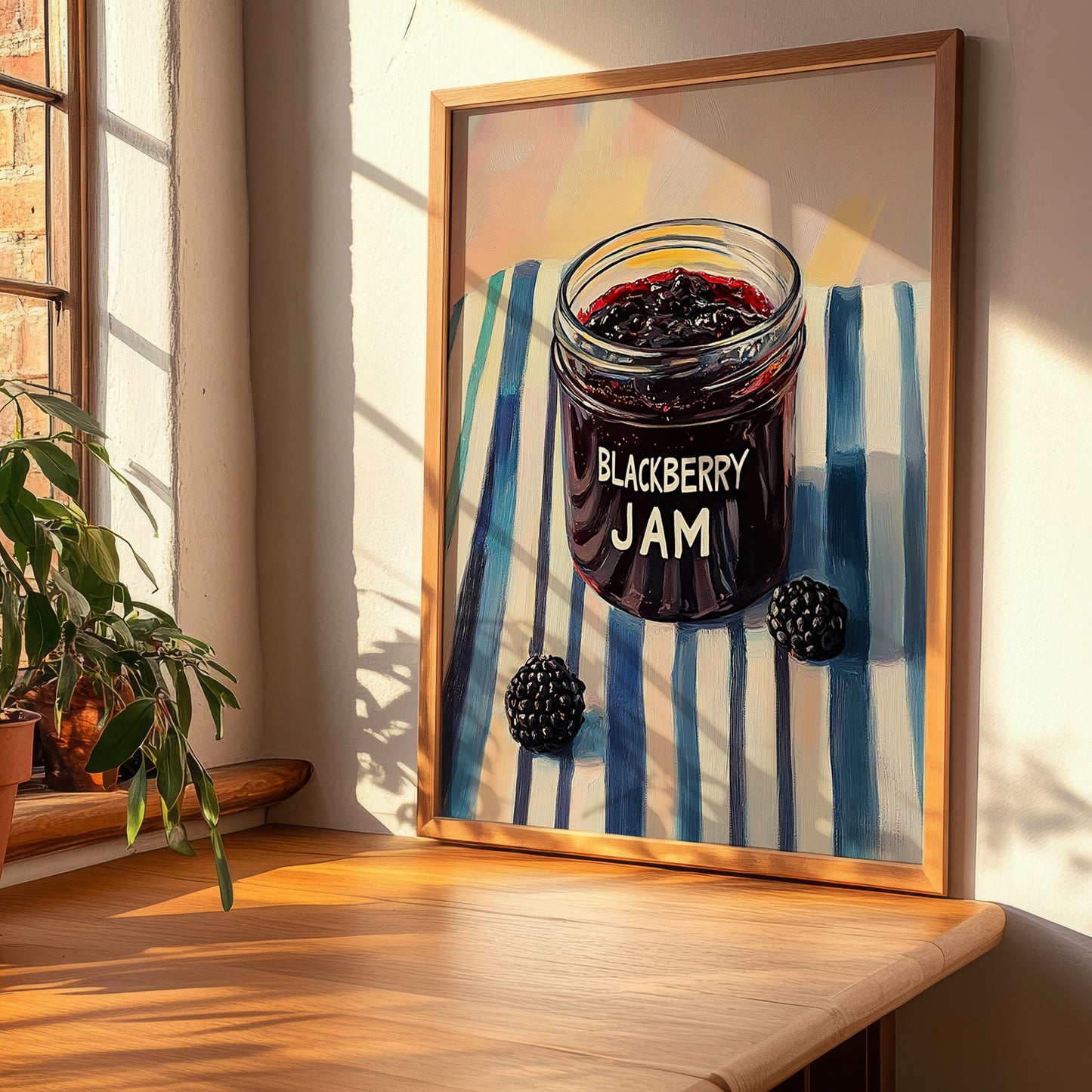 Blackberry Jam – on Striped Tablecloth, Jam Poster, clean layout with no caption