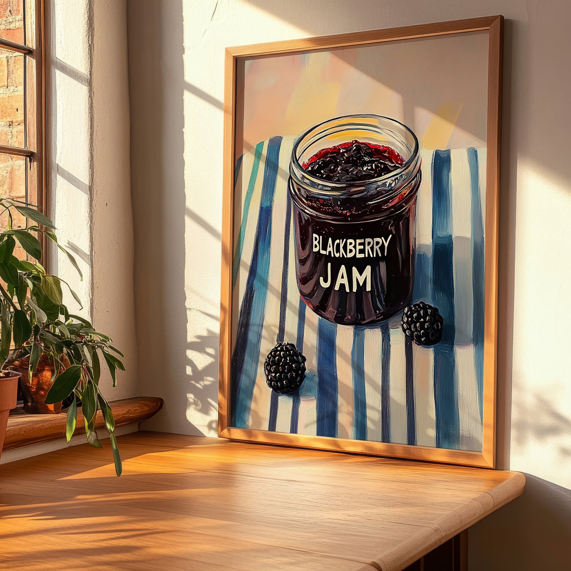 Blackberry Jam – on Striped Tablecloth, Jam Poster, clean layout with no caption