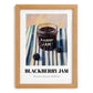 Blackberry Jam – on Striped Tablecloth, Jam Poster, set in oak frame