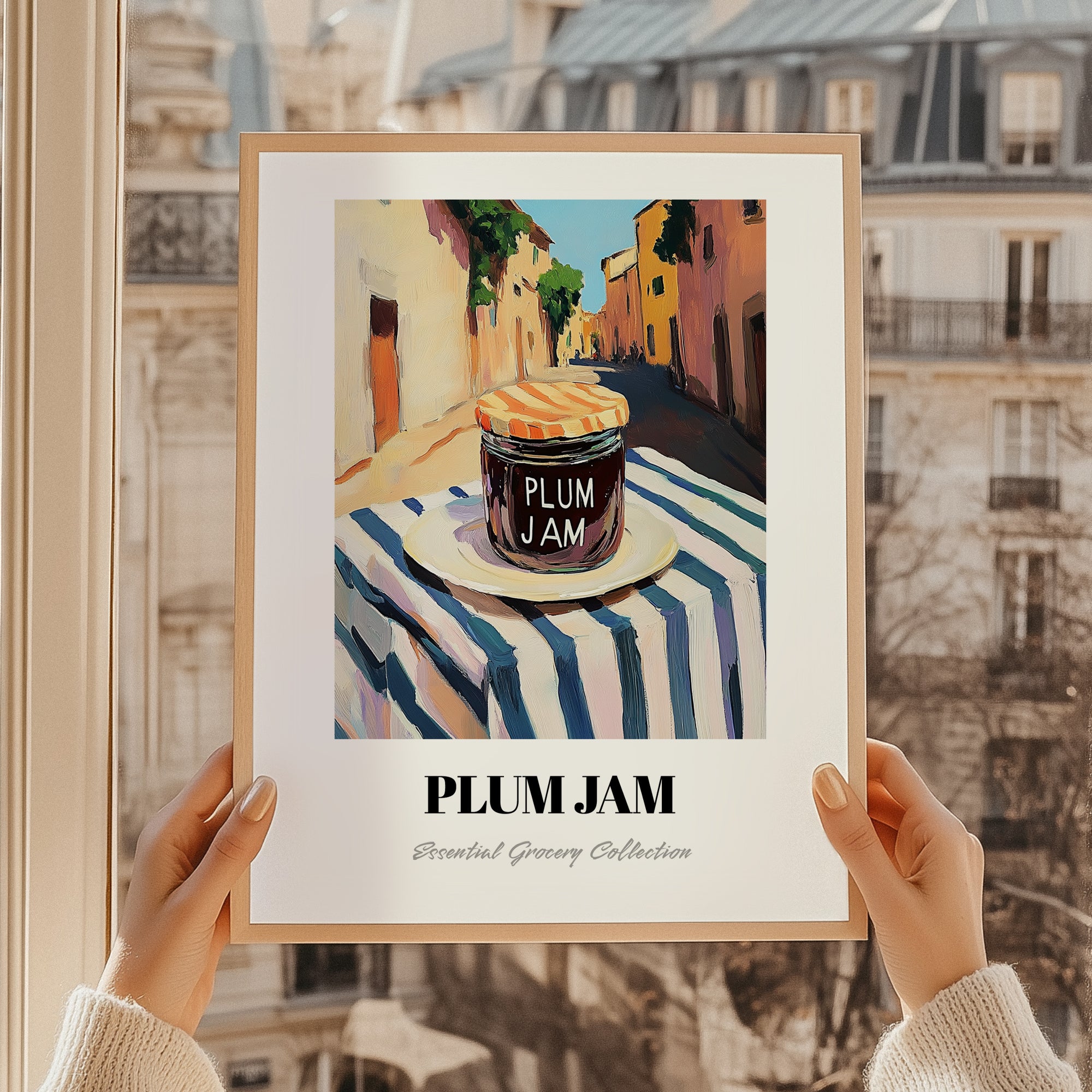Plum Jam – Italian Street Café Scene, Jam Print, styled in a charming Paris street view